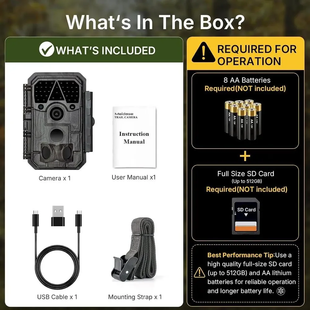 Meidase P60 Pro Trail Camera, 2K 48MP, Clear 100ft Night Vision Motion Activated